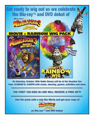 Contest: Win Madagascar 3 DVD + Rainbow Wig with Five Winners & Wig Out at Houston Zoo