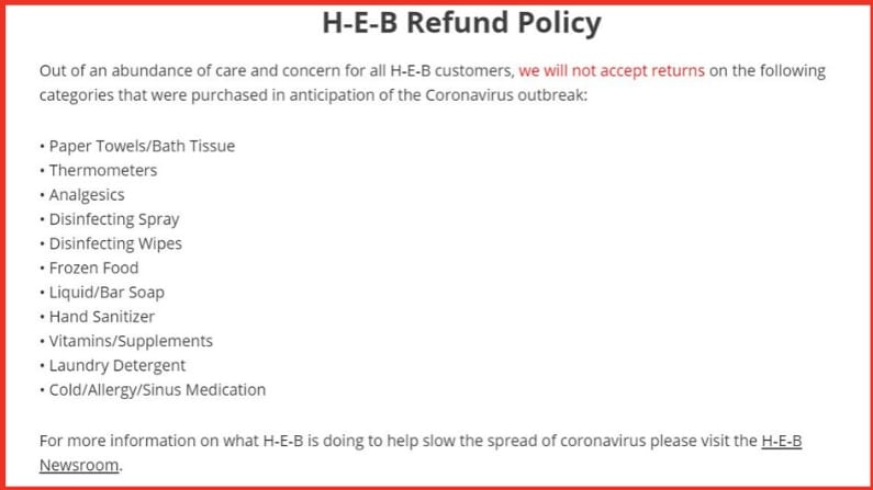 H-E-B Will No longer Accept Returns on These Key Items to Prevent Overbuying