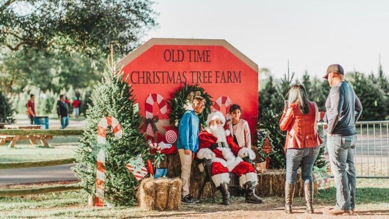 Old Time Christmas Farm Family Posing With Santa