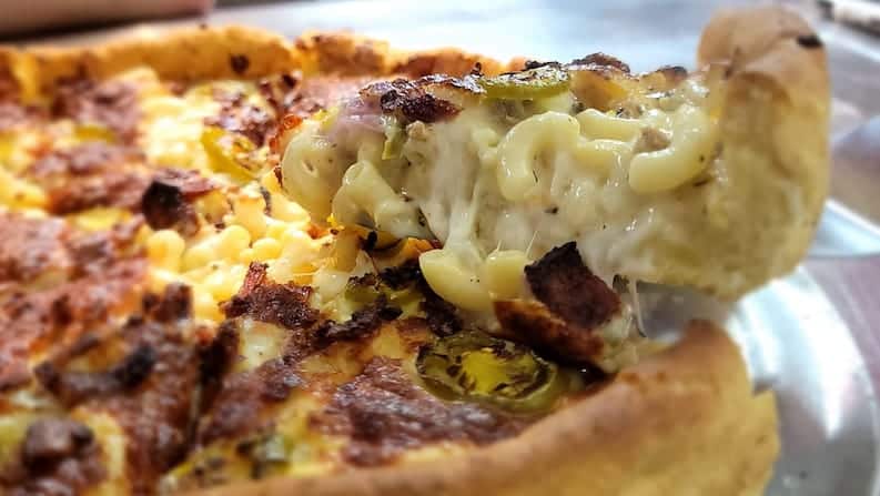 Deep dish pizza slice