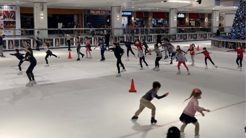 kids ice skating at the Galleria