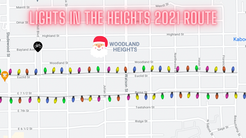 map of the route for Lights in the Heights 2021