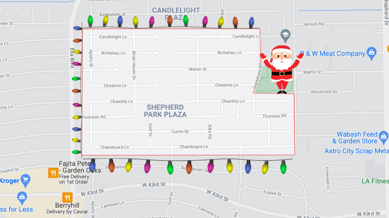 Map of the Christmas lights in Shepherd Park Plaza