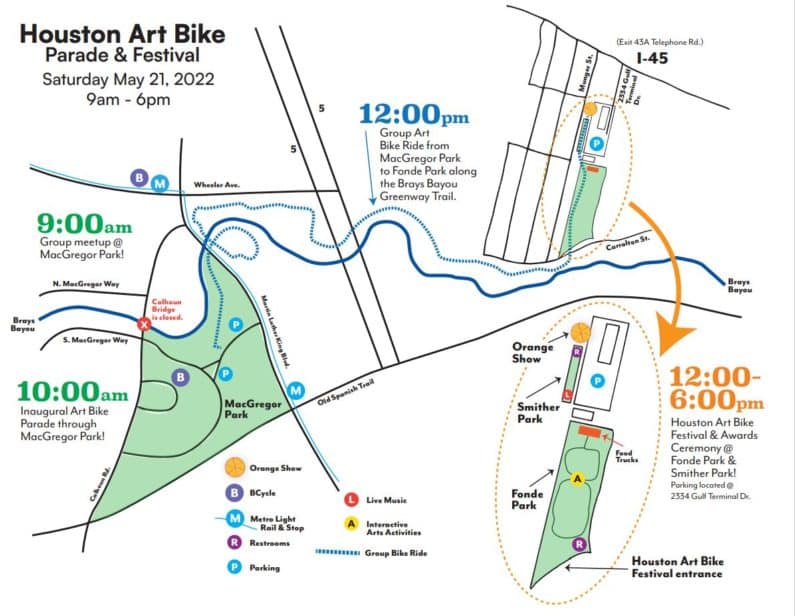 Art Bike Festival in Houston - 2022 Route Map