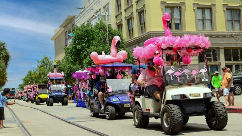 things to do in Galveston this weekend flamingo fest golf cart parade